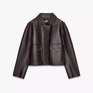 New Zara Faux leather cropped jacket in burgundy- large